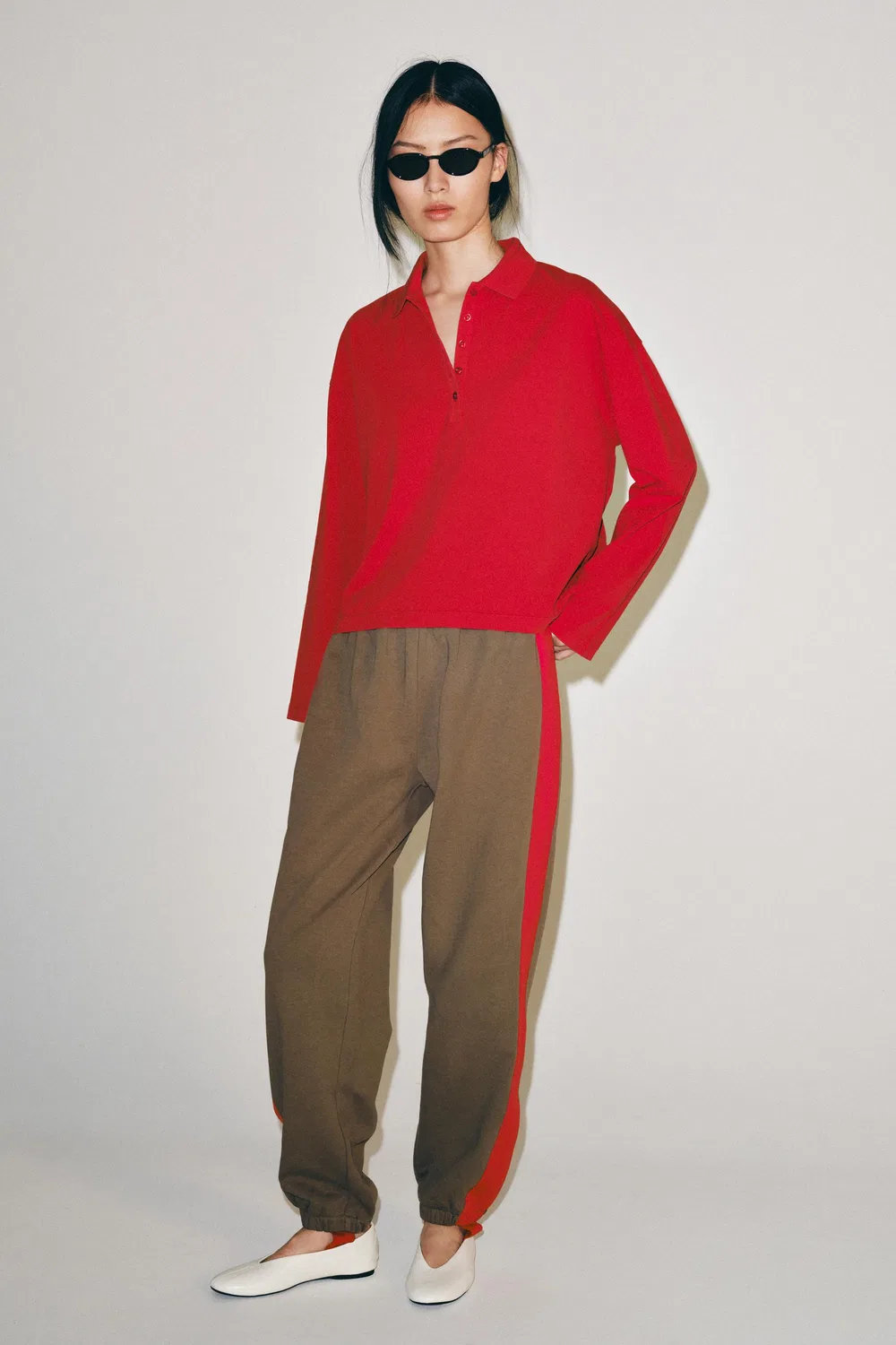 Рубашка-поло с длинным рукавом ZARA, Red