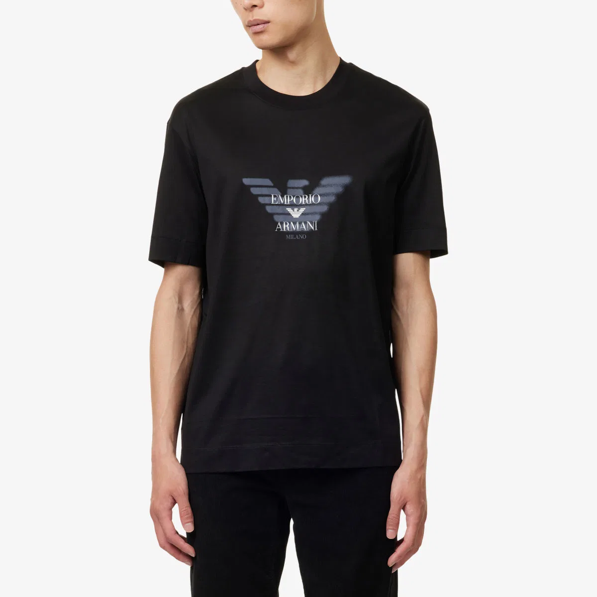 Футболка из хлопкового трикотажа с выцветшим логотипом Emporio Armani, черный — фото 3