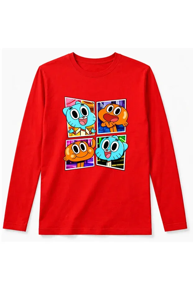 Детское худи для девочек с принтом Gumball And Darwin 4 Photo Print Efendioğlu Design, Red