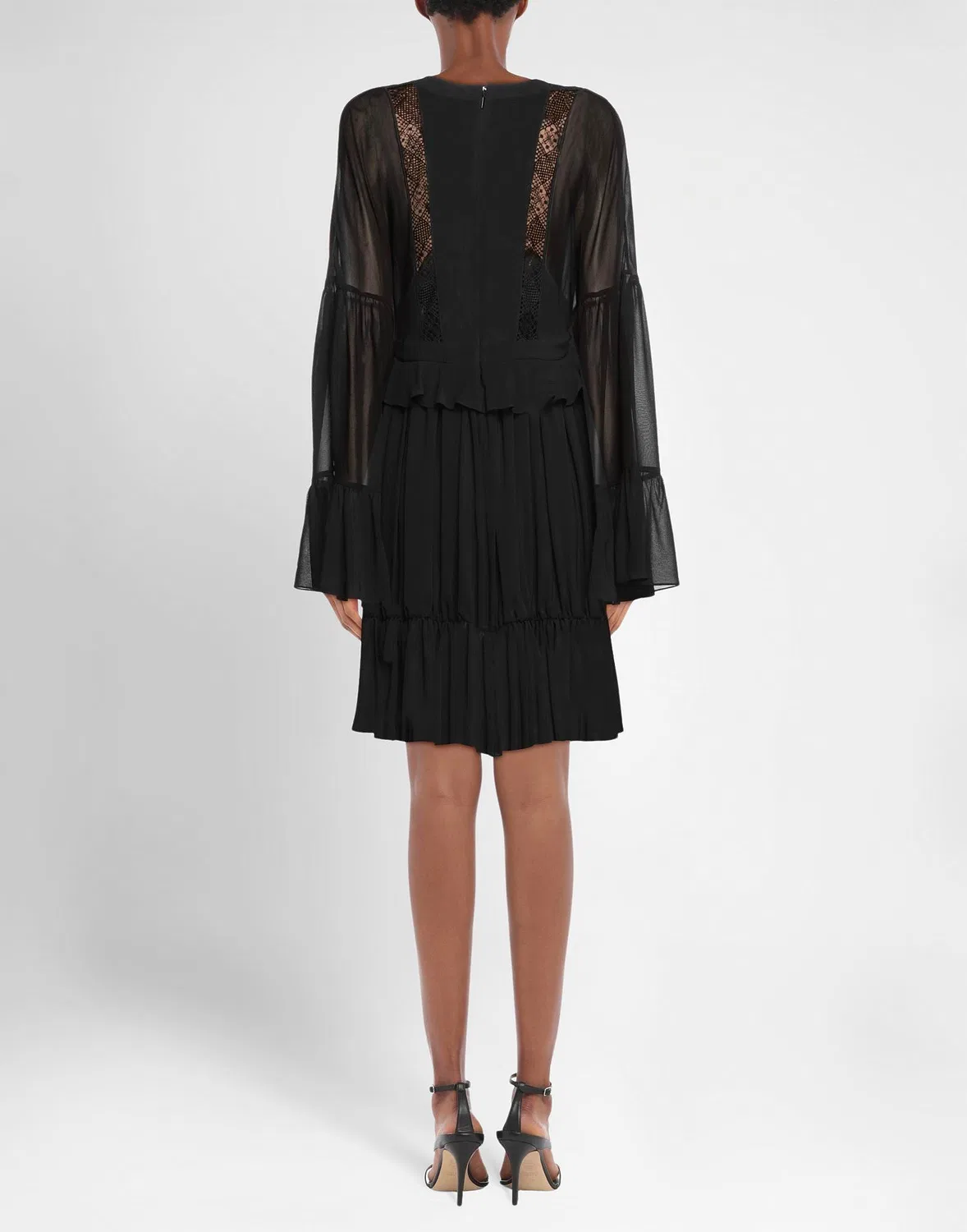 Женское платье-трапеция с кружевом Lace Saint Laurent, черный — фото 3