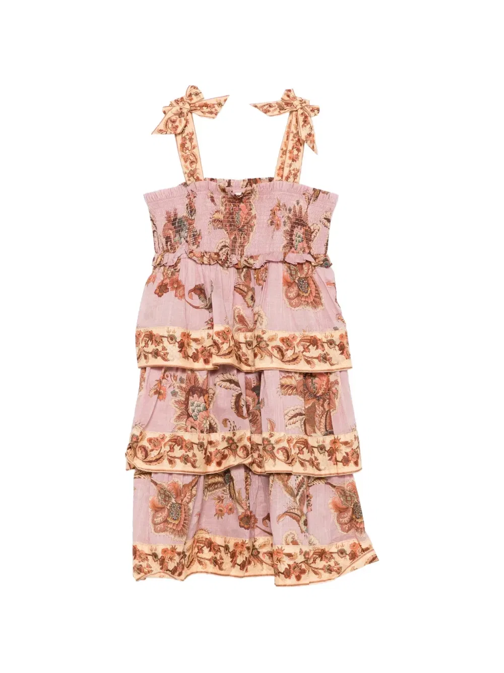 Многоярусное платье с цветочным принтом Zimmermann Kids, розовый