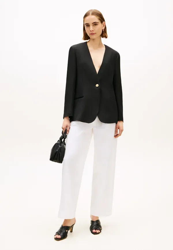 Блейзер из льняной смеси Gold-tone button relaxed linen blend blazer Tommy Hilfiger, черный — фото 2
