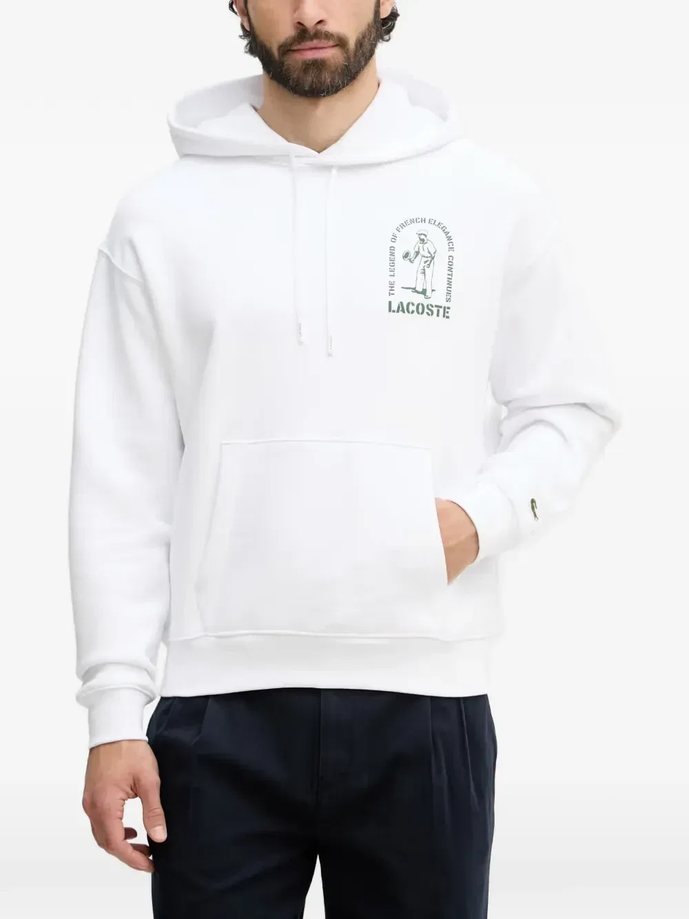 Худи со шнурками и графическим принтом Lacoste, белый