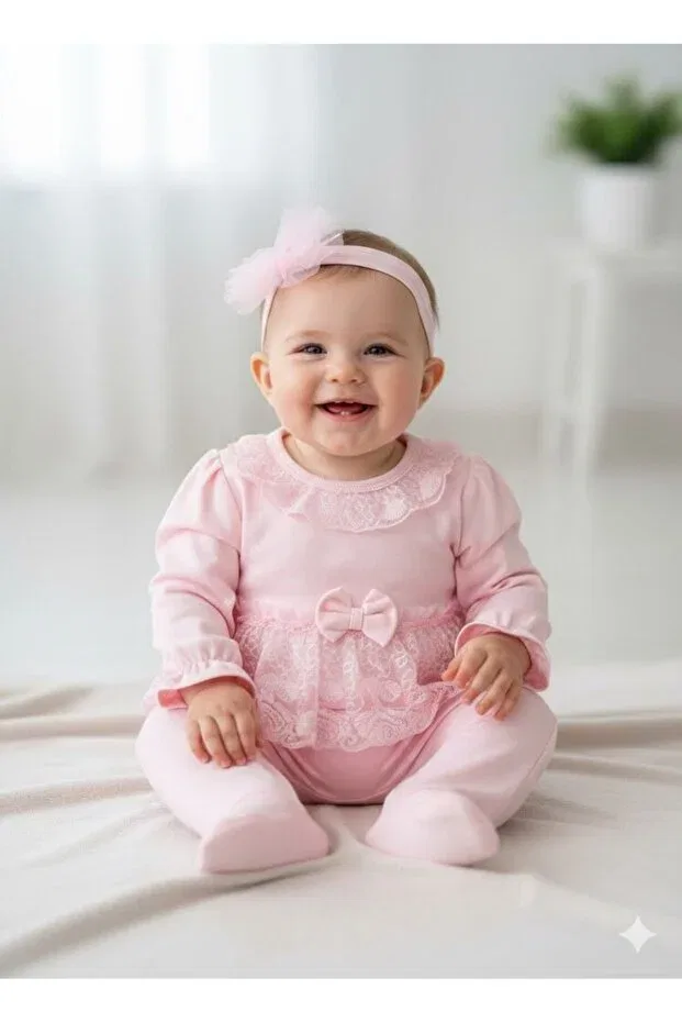 Детский комбинезон для девочек кружевной Kids Kingdom, Pink — фото 3
