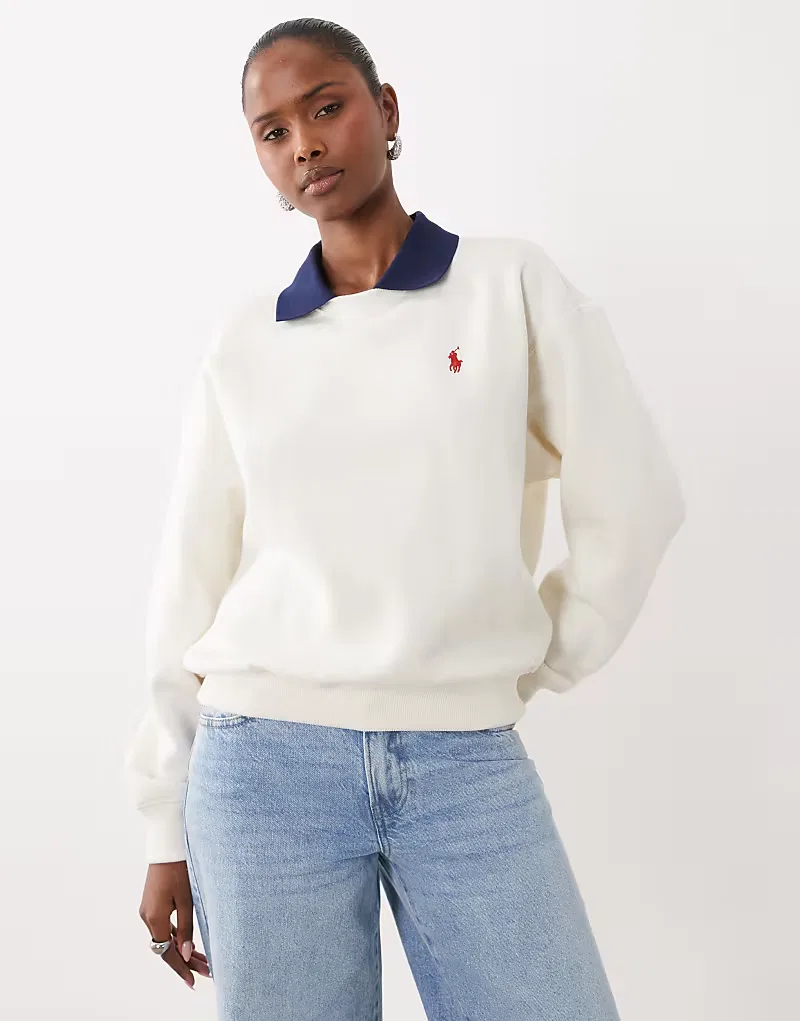 Свитшот с контрастным воротником Polo Ralph Lauren, белый — фото 3
