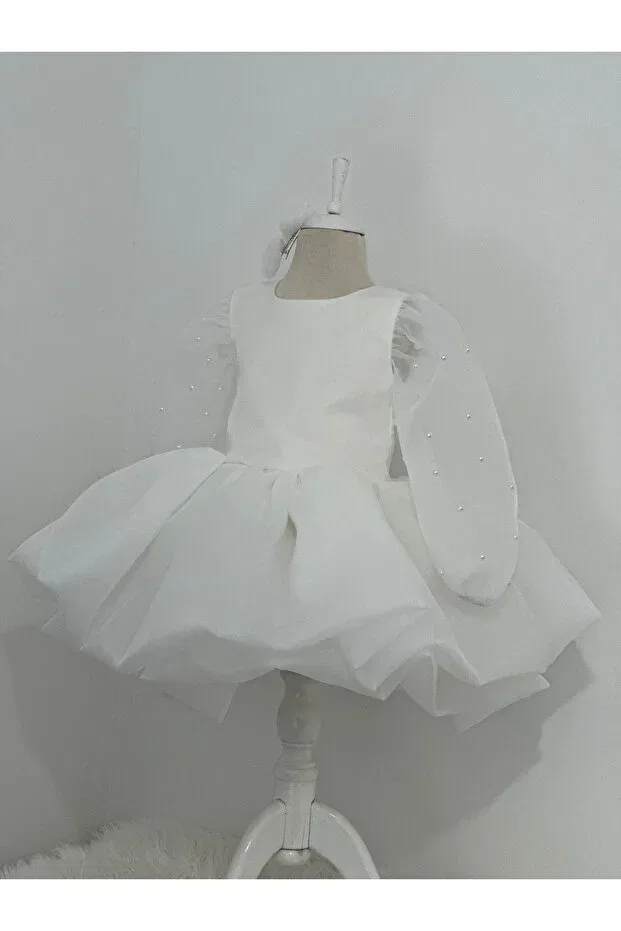Детское платье для девочек с длинным рукавом Mirace Styl, White — фото 4