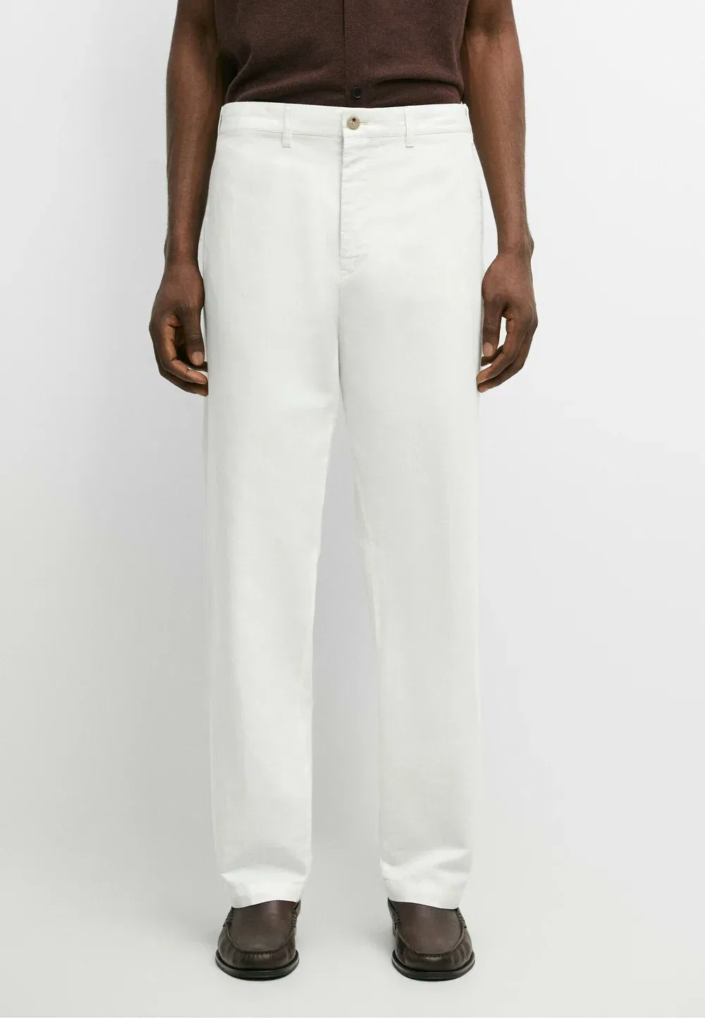 Брюки прямого кроя из льна и хлопка Massimo Dutti, White