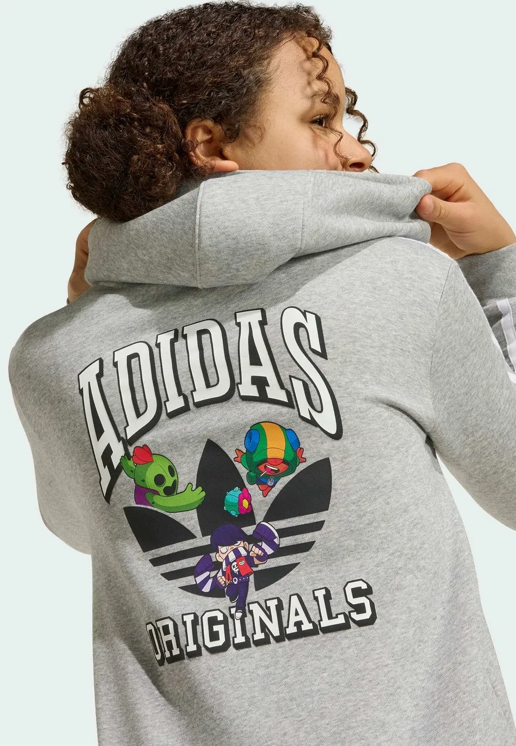 Толстовка с графическим принтом, свободного кроя, унисекс - худи Adidas Originals, Medium Grey Heather White — фото 3