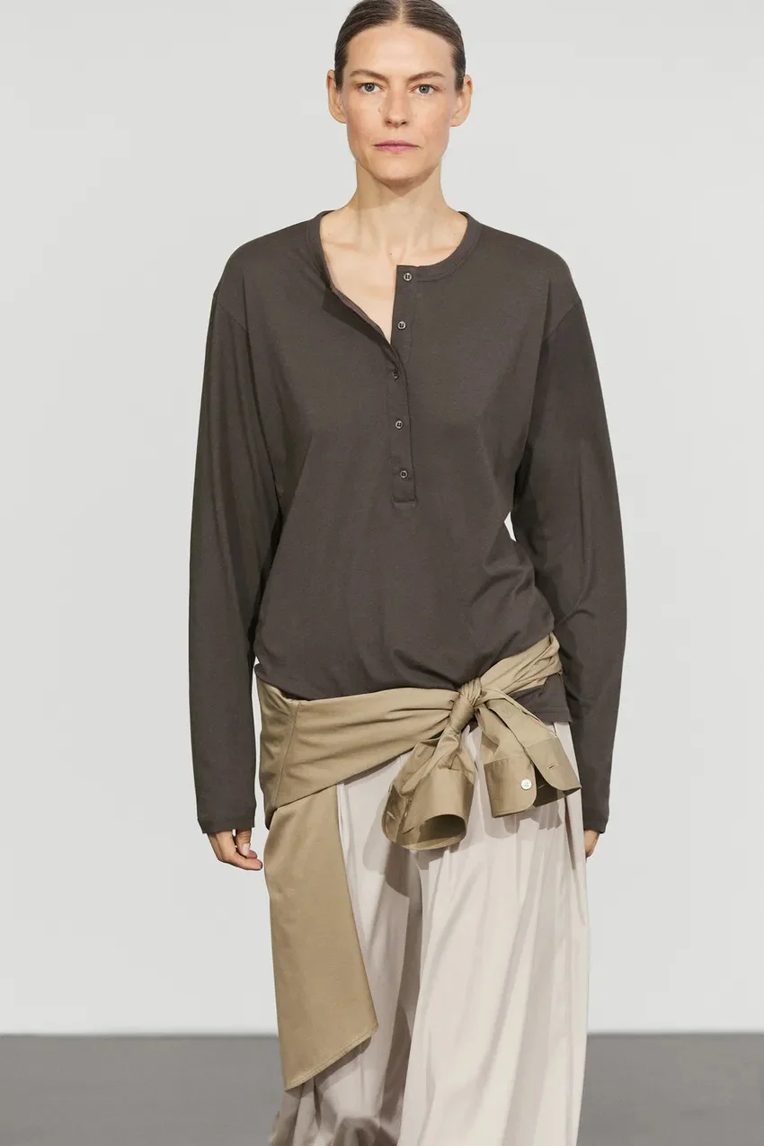 Лонгслив Massimo Dutti 100 % Cotton Baker, серо-коричневый