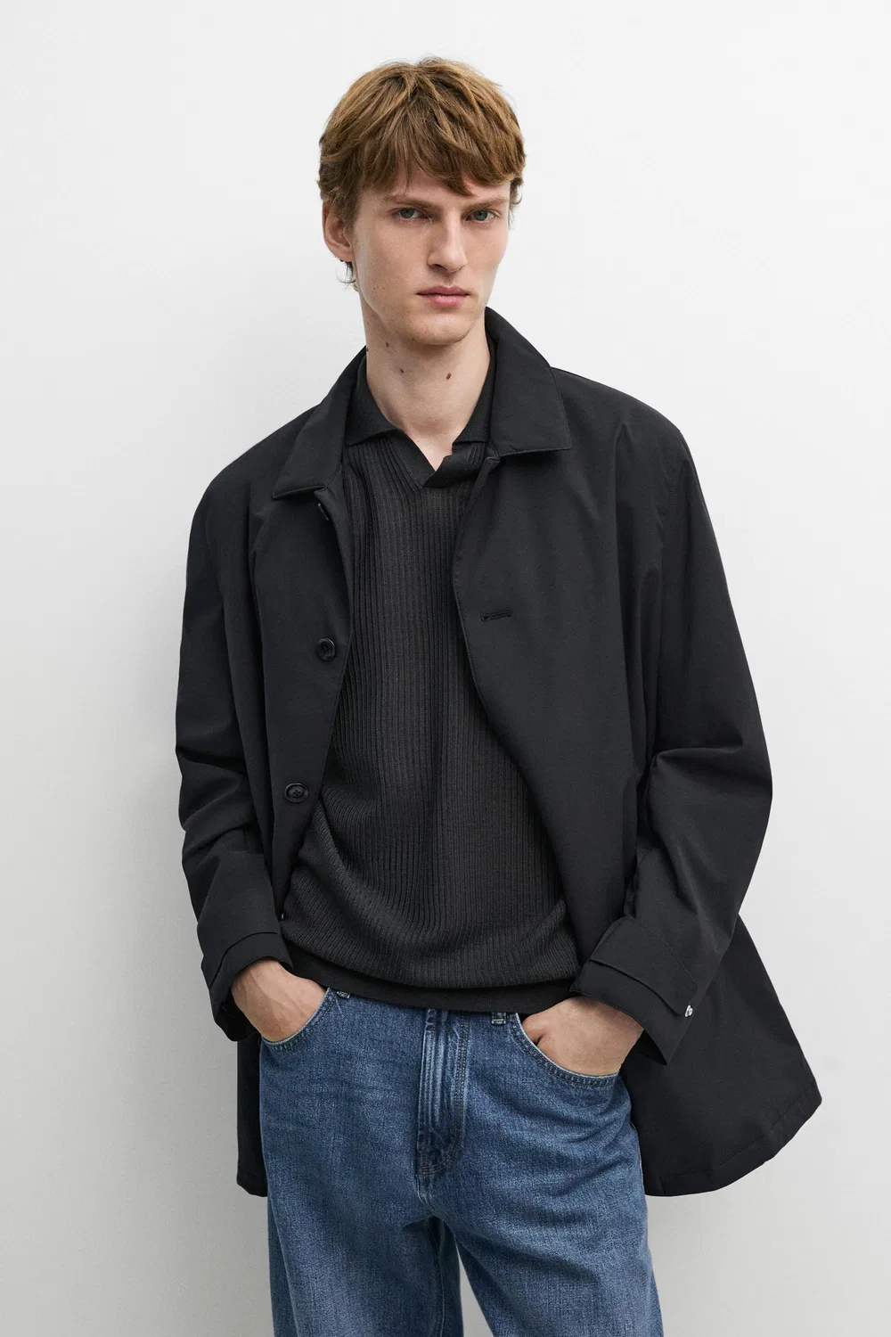 Плащ Massimo Dutti, тренч с высоким воротником, темно-синий — фото 2