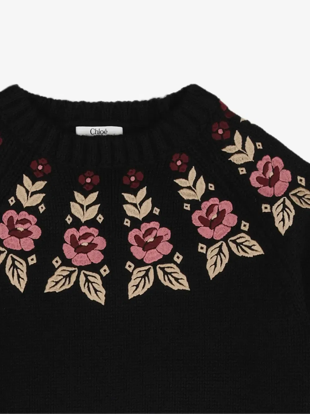Свитер с цветочной вышивкой Chloe Kids, черный — фото 3