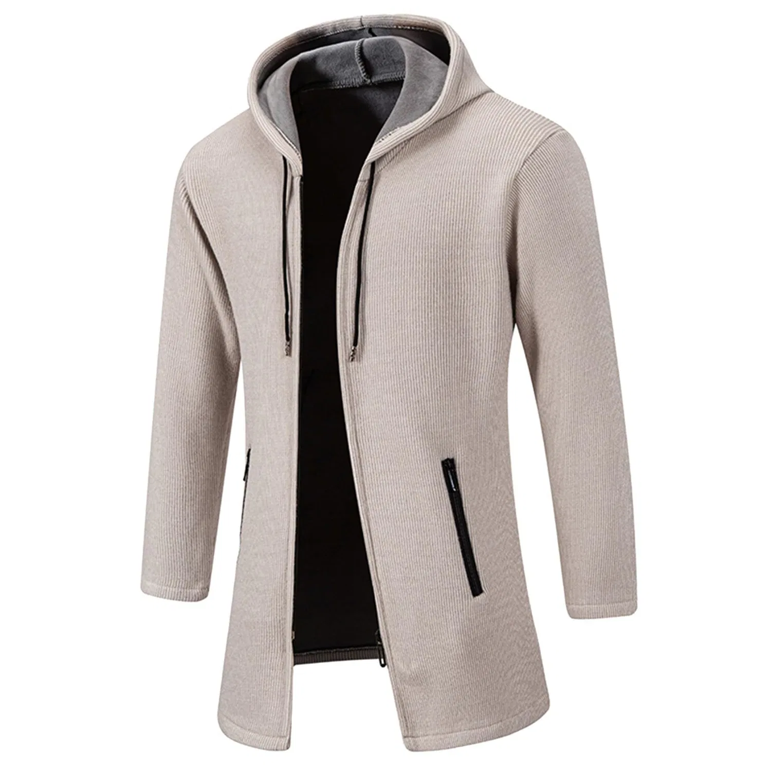 Мужское зимнее пальто с длинным рукавом Winter Coat 3XL Warm Thick Knit Casual Winter Men's Long Leather Jacket, Beige #5