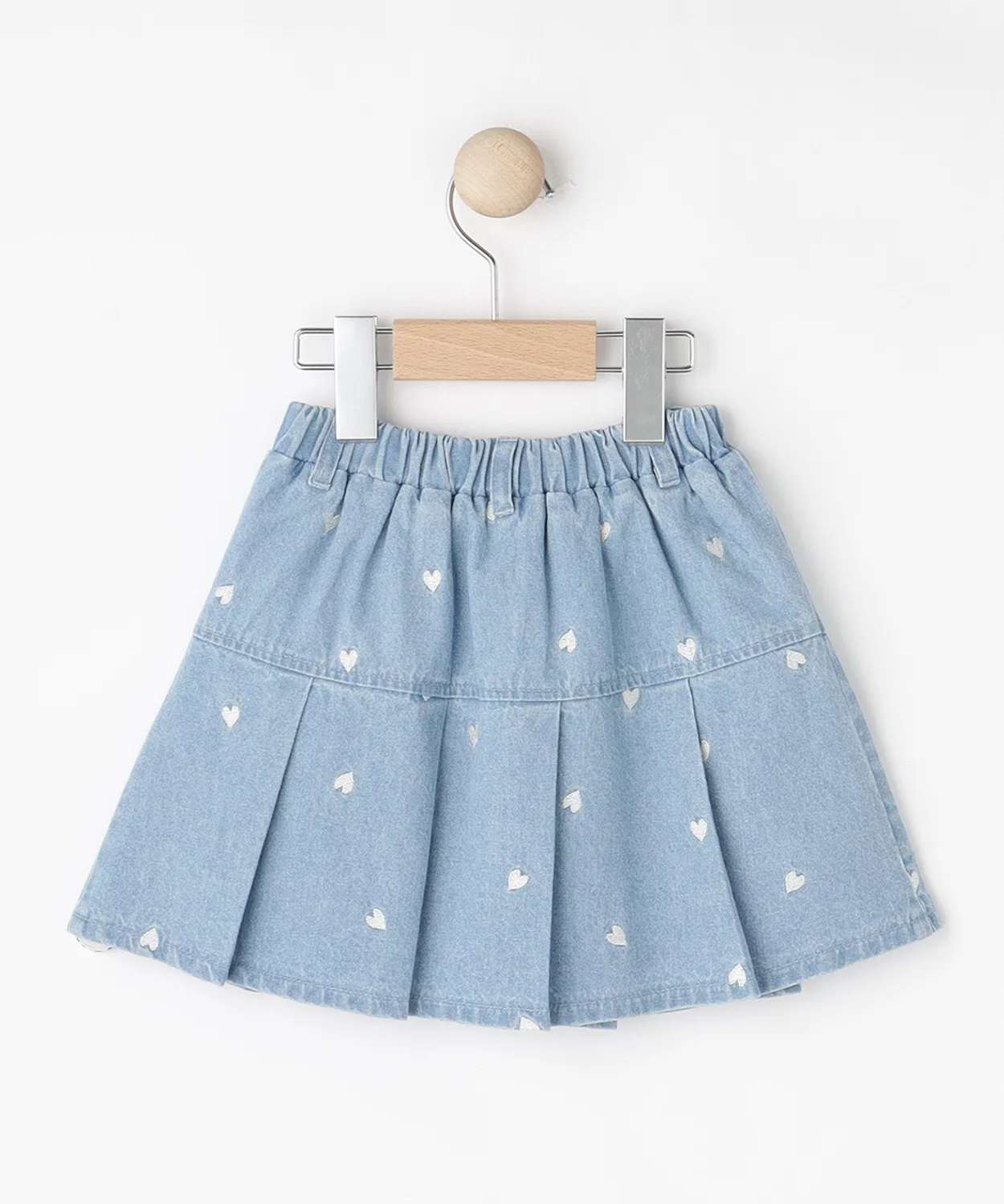 Детская юбка-шорты с вышивкой сердцами, модель Heart Embroidery SHOO・LA・RUE, Sax Blue — фото 3