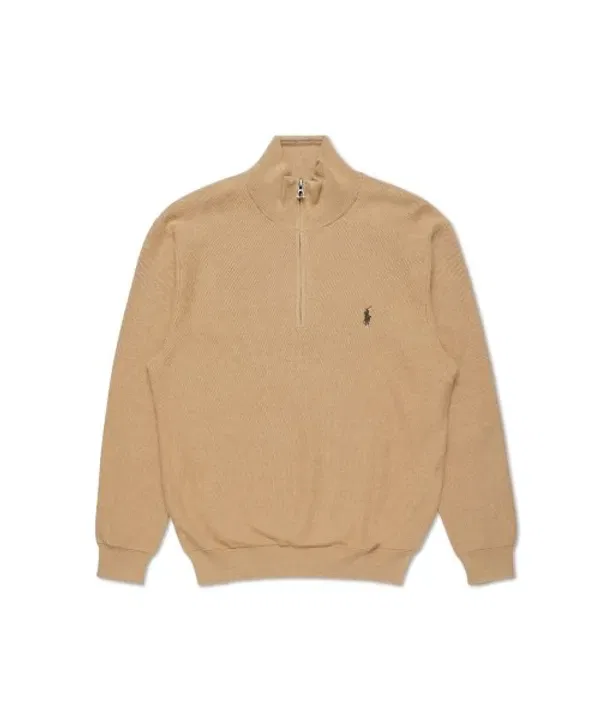 Свитер с четверть-застежкой, хлопковый, Polo Ralph Lauren, коричневый