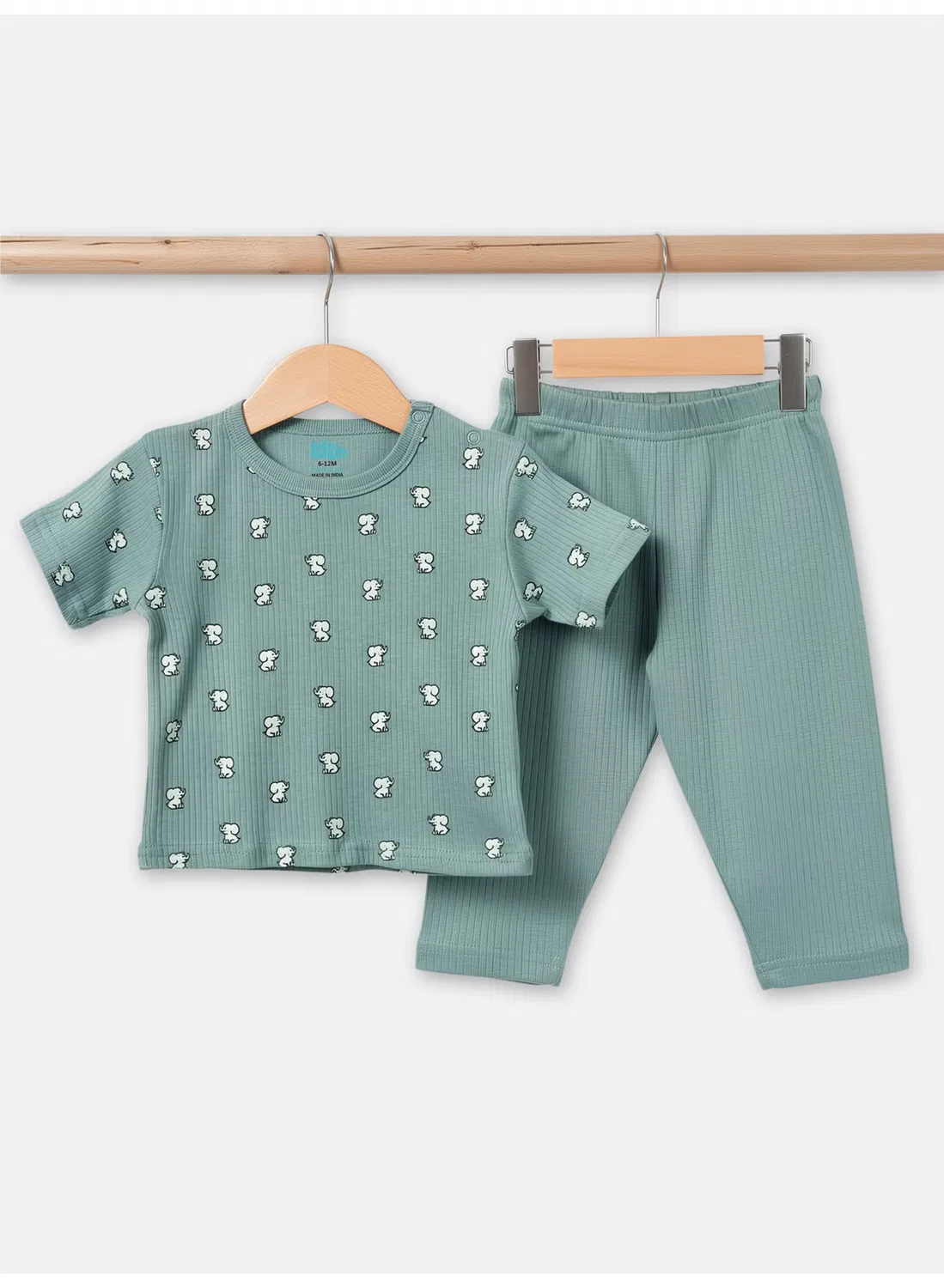 Комплект футболка и пижама с коротким рукавом с принтом Babies Basic, зеленый — фото 4