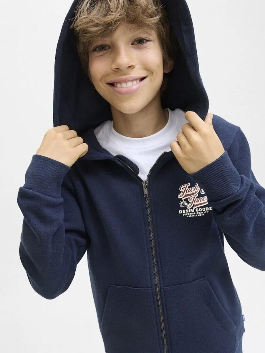 Детская толстовка с логотипом 'JJELogo' темно-синего цвета Jack & Jones Junior — фото 3