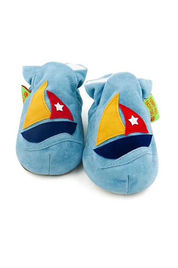 Детские пинетки из замши с парусником Funky Feet, Blue