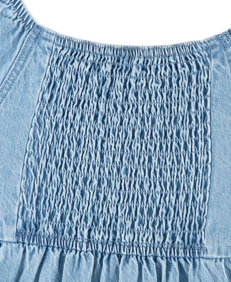 Платье джинсовое с принтом Smocked Denim abercrombie kids, Light Pastle Blue — фото 4