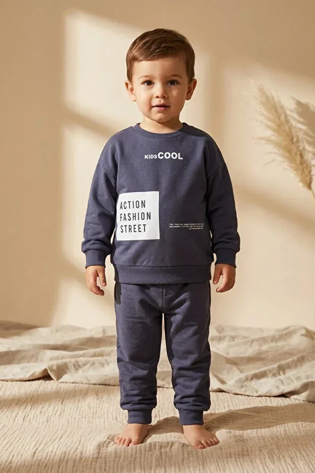 Детский комплект худи и джоггеров из коттона оверсайз Action Street Kids Cocsall Baby, Smoke Grey