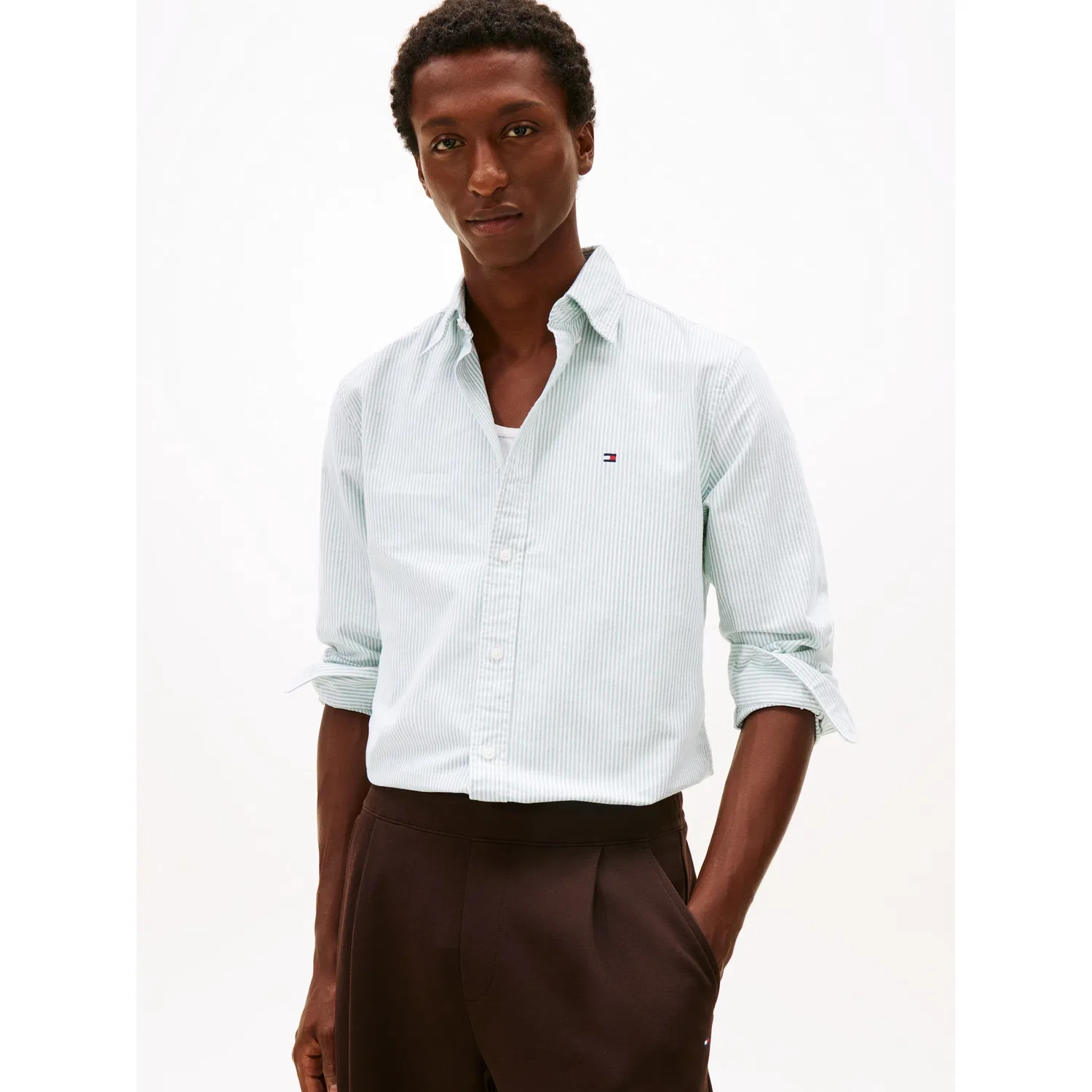 Мужская рубашка с длинным рукавом Heritage Oxford Stripe Tommy Hilfiger, Nouveau Green/White