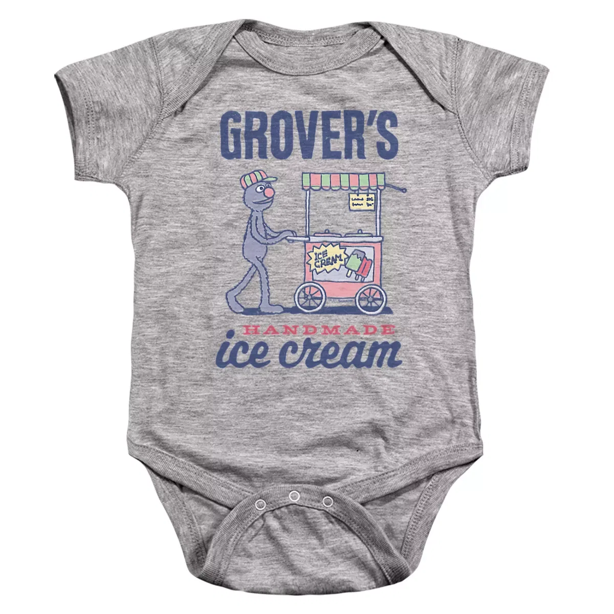 Детское боди с коротким рукавом Sesame Street Vintage Sign Grover's Handmade Ice Cream, Athletic Heather