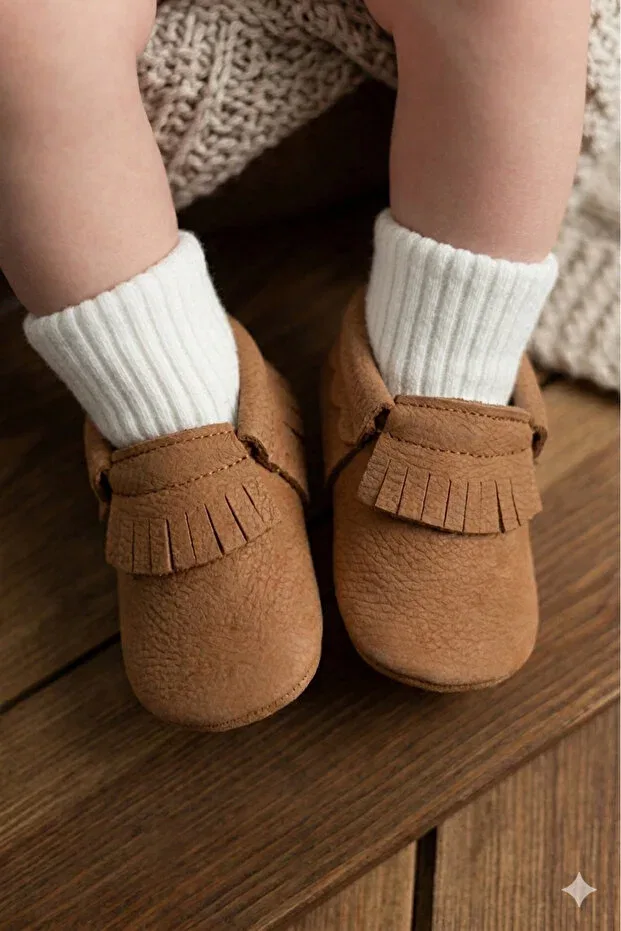 Детские пинетки для новорожденных с бахромой Olivo Mini, Brown