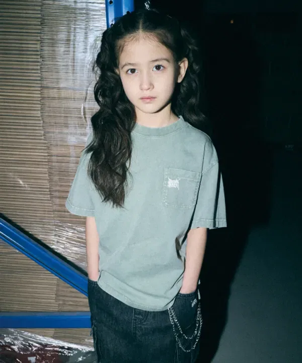 Футболка с принтом, Kids pigment tag pocket tee, BROWNBREATH, мятный
