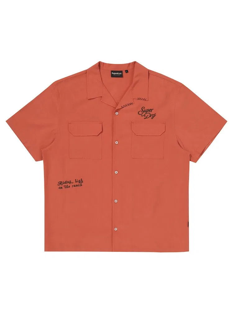 Футболка с коротким рукавом, открытый воротник, модель Rich Farmer SUPERDRY, Dark Orange — фото 2