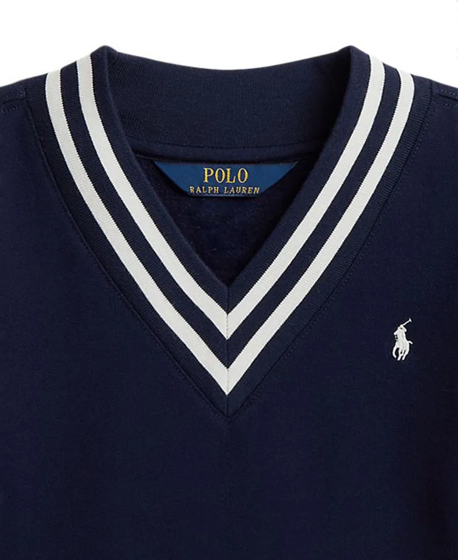 Свитшот с V-образным вырезом и полосатой отделкой, с длинным рукавом Polo Ralph Lauren, Refined Navy — фото 3