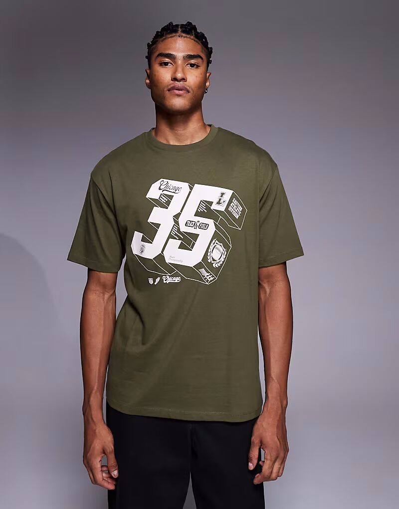 

Футболка свободного кроя со спортивной графикой темно-зеленого цвета Asos Design, Зеленый, Футболка свободного кроя со спортивной графикой темно-зеленого цвета Asos Design