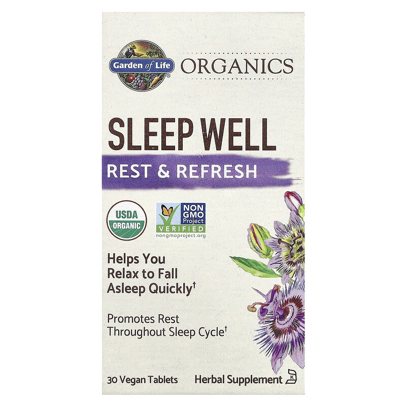 

Garden of Life, Organics, Sleep Well, Rest & Refresh, 30 веганских таблеток