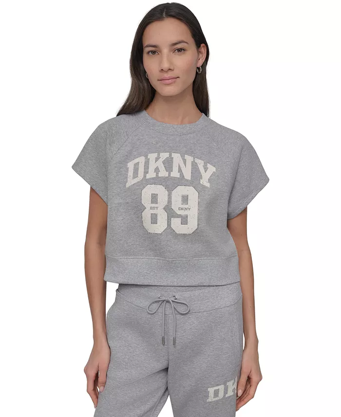

Женский укороченный топ с логотипом из стразов DKNY, серый
