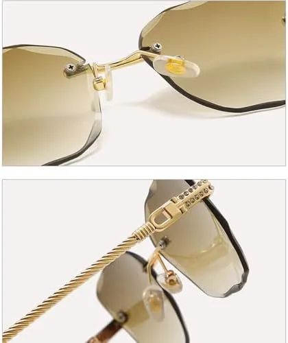 

Женские солнцезащитные очки без оправы, модные, с алмазной огранкой, градиентные, ретро, ​​для путешествий, с защитой от УФ-излучения UV400 MTZJH, C03 Gold Gray