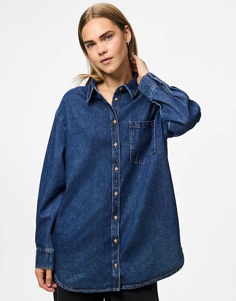 

Рубашка Pieces Denim из средне-синего денима
