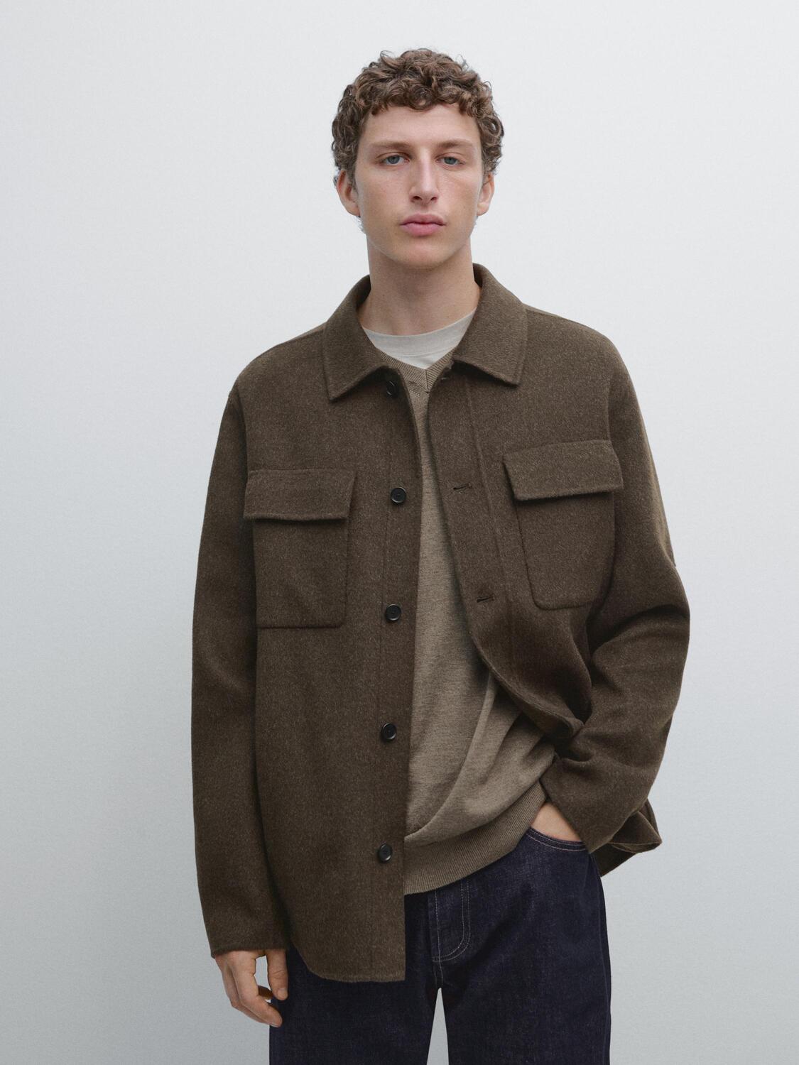 Куртка-рубашка из смесовой шерсти с карманами Massimo Dutti, khaki — фото 3