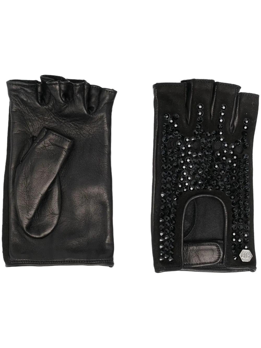 

Кожаные перчатки с кристаллами Philipp Plein, черный