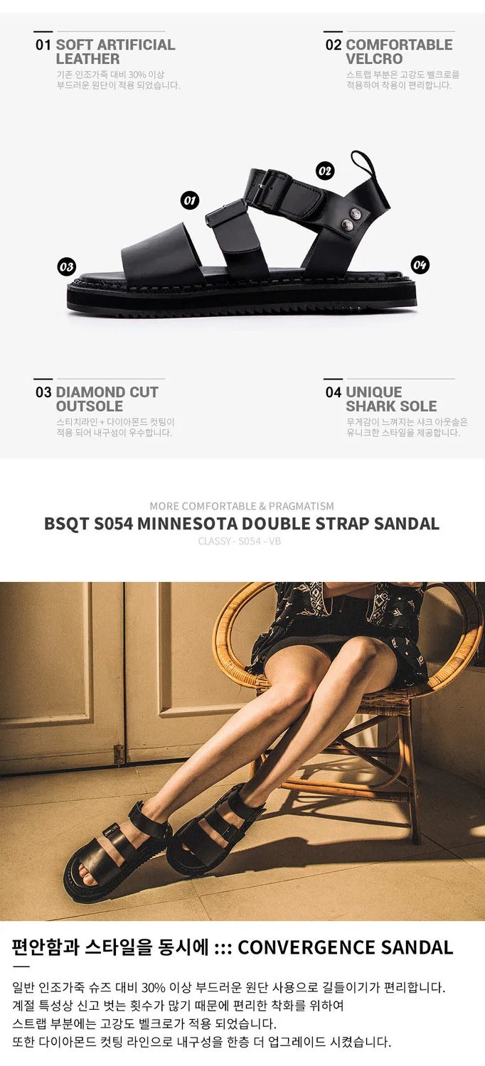 Мужские чёрные сандалии Bsqt s054 Minnesota с двойными ремешками и подошвой Shark Sole от Bsqt By Classy — фото 3