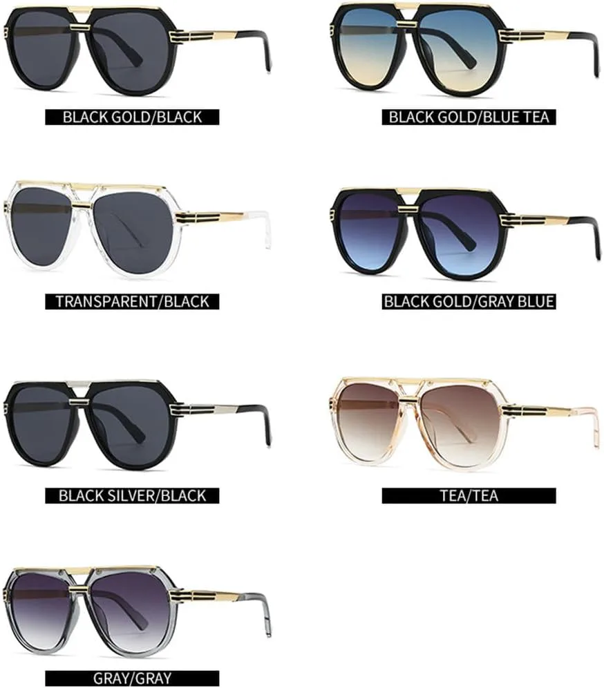 

Роскошные большие круглые солнцезащитные очки для женщин и мужчин, модные солнцезащитные очки с двойной перемычкой, защита от УФ-излучения UV400 TKKTLLT, Gold Black