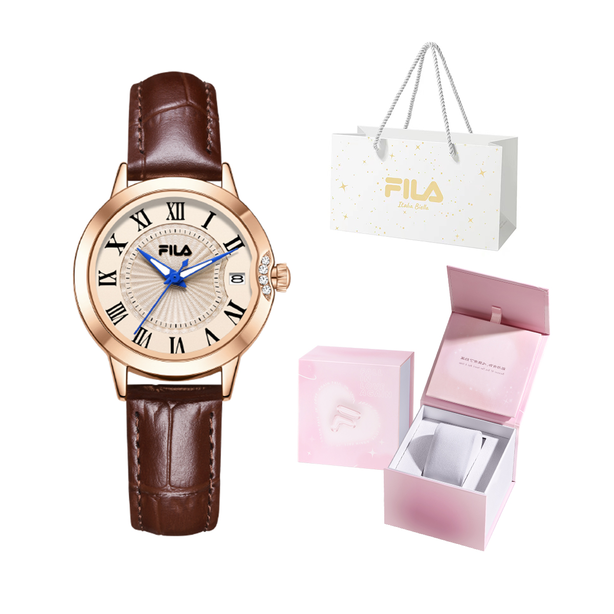 

FILA Часы Timeless Heart Collection Wrist Watch Quartz Movement Steel Strap Silver Dial Women's Watch, Rose Gold Watch Dial