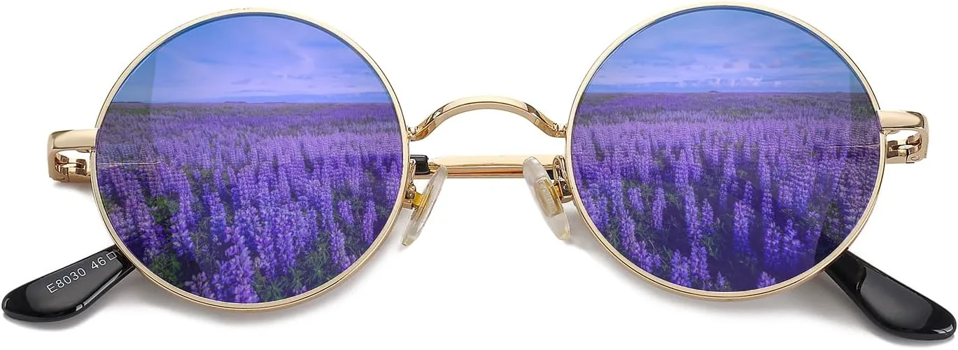 

Поляризованные круглые солнцезащитные очки HJSTES для женщин и мужчин в стиле ретро-хиппи, маленькие круглые солнцезащитные очки, A01 Gold/Purple Mirrored