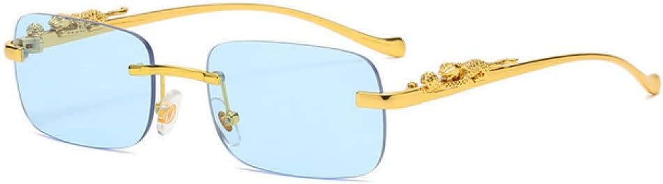 

Винтажные квадратные солнцезащитные очки без оправы для женщин и мужчин, роскошные дизайнерские, популярные, для путешествий и вождения, металлические, с леопардовым принтом, защита от ультрафиолета UV400 generic, Gold Blue