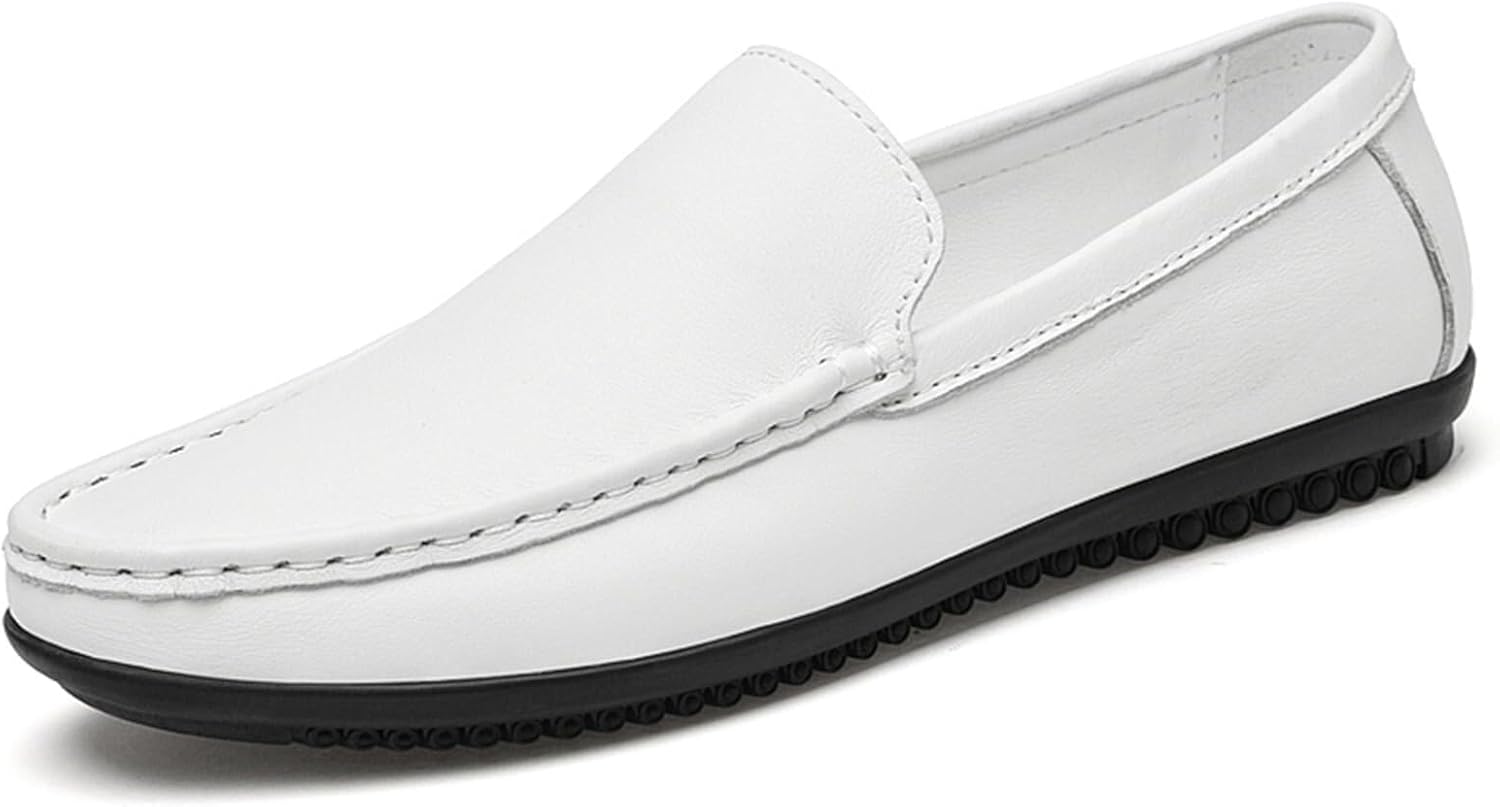 

Мужские лоферы из натуральной кожи, обувь без шнурков для повседневного и делового стиля, удобные туфли с круглым носком, легкие плоские туфли, обувь для прогулок и на каждый день Generic, белый