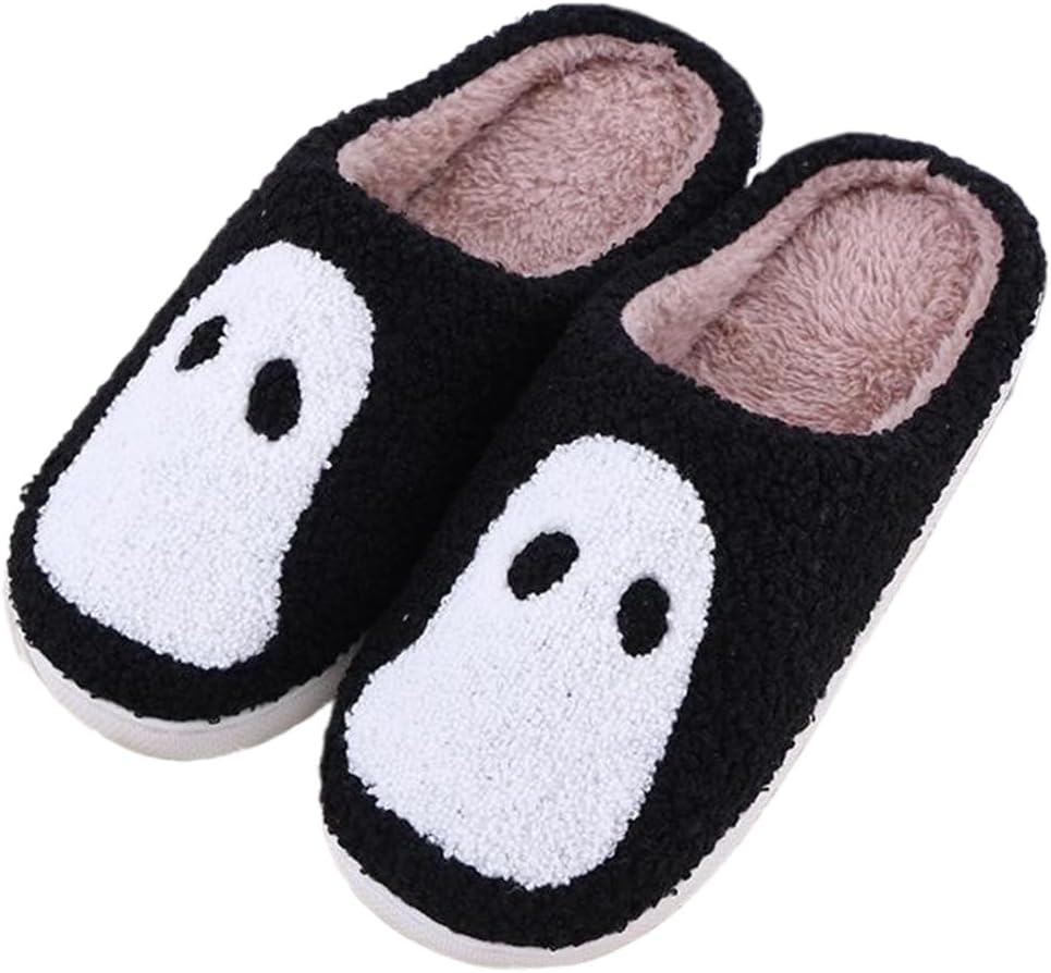 

Домашние тапочки на Хэллоуин для женщин и мужчин - уютные плюшевые домашние тапочки с нескользящей подошвой, милые изображения привидений/тыкв/летучих мышей, нескользящие, удобные для дома, для взрослых Hi-Y2Kgirls, A07