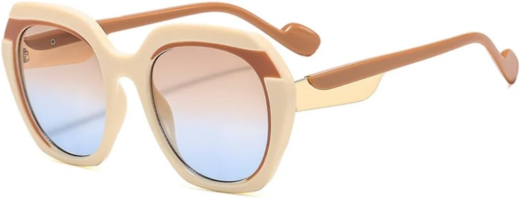 

Модные солнцезащитные очки неправильной овальной оправы для женщин, роскошные мужские летние очки для путешествий с защитой от УФ-излучения UV400 TVTBBVV, Beige Tea Blue