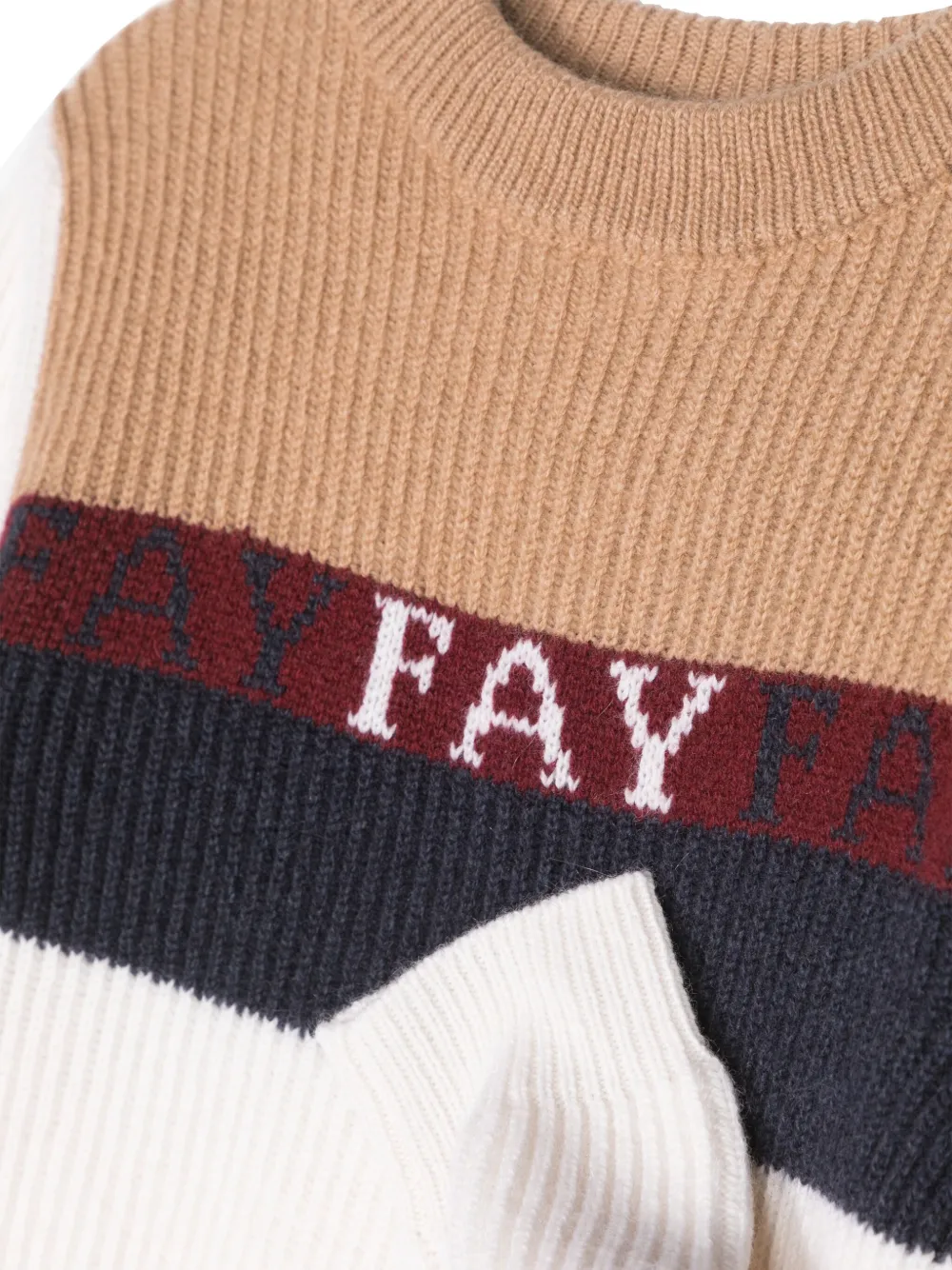 Джемпер вязки интарсия с логотипом Fay Kids, белый — фото 3
