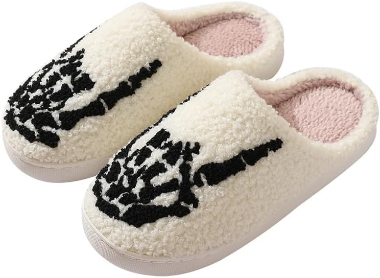 

Женские и мужские тапочки FSwinder, ретро, с эффектом памяти, с милыми мультяшными скелетами, привидениями и тыквами, плюшевые, мягкие, теплые, с меховой подкладкой, противоскользящие, для дома и зимы, белый