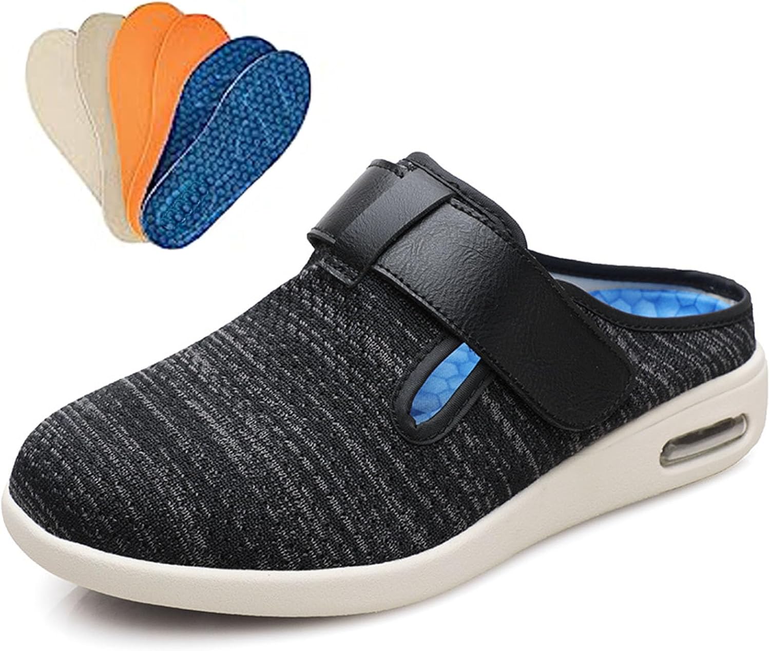 

Мужские кроссовки бумуам с широкой колодкой, регулируемой застежкой, легкие, для широкой стопы, прогулочные обувь при отеках, с регулируемым ремешком, легко надевать/снимать, с 3 парами сменных стелек, размер мужчины 5/женщины 6 Bumuam, черный/с...