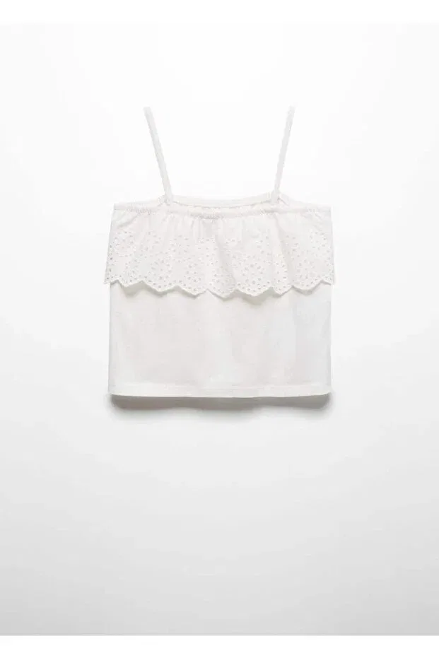 Детская футболка для девочек хлопковое Mango Kids, Off White — фото 2