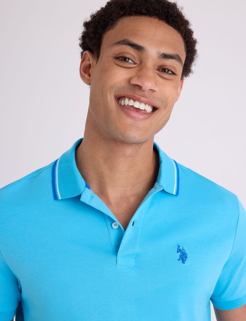 Футболка-поло U.S. Polo Assn Slim Fit Tipped Interlock, ярко-голубой — фото 3