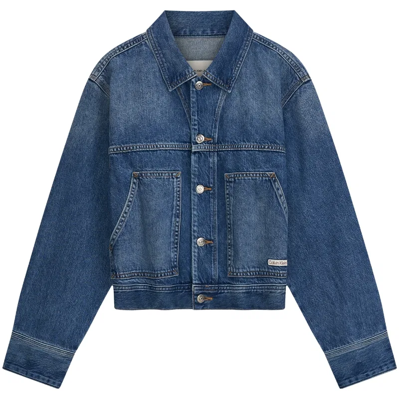 Женское джинсовое пальто с отложным воротником, Calvin Klein, Denim Blue
